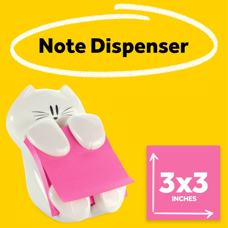 Cat-Shaped Post-it Note Dispenser with 45 Pink Sticky Notes - Desk Organizer