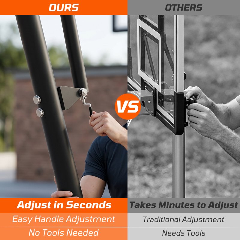 Portable Basketball Hoop with Rebound Plate, Adjustable Height 5.25-10FT, 44-Inch Backboard, Outdoor