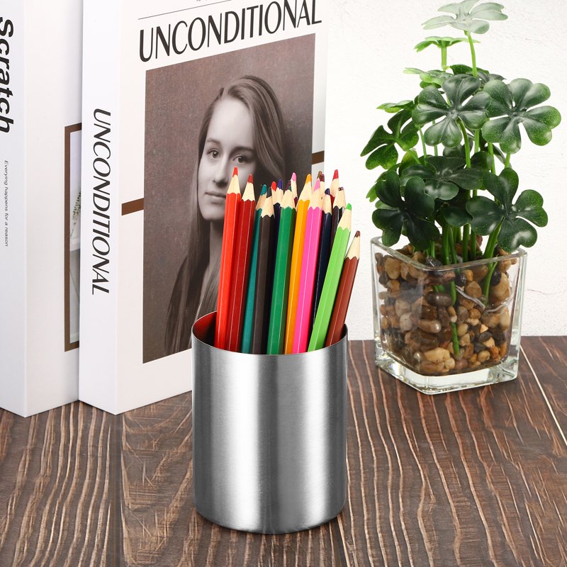 Stainless Steel Desk Organizer Cup - Pen & Makeup Brush Holder, Multiple Colors
