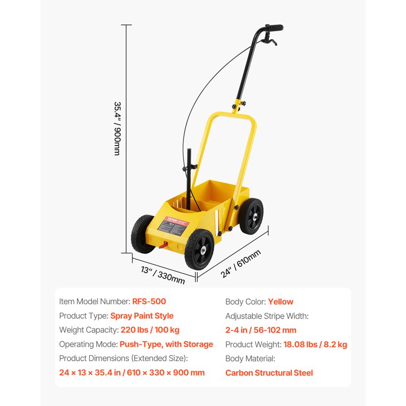 Heavy Duty Road Line Marking Machine with Adjustable Width - 24x13x35.4 Inch