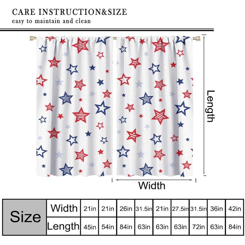 Independence Day Flagout Curtain Set - 4th of July Blue Red Star American Flag Pattern Window Drapes - Multiple Sizes