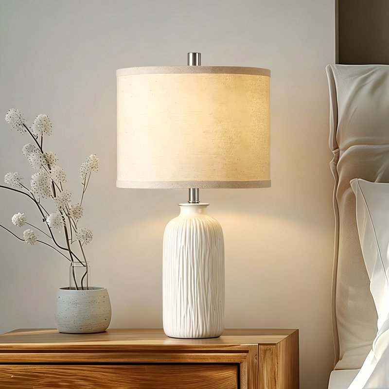 Set of 2 Modern White Ceramic Table Lamps for Bedroom Living Room Office