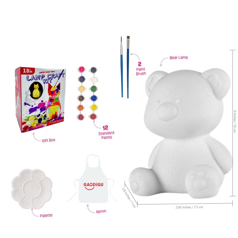 Kids Paint Your Own Bear Lamp Craft Kit - Art & Craft Supplies for Children