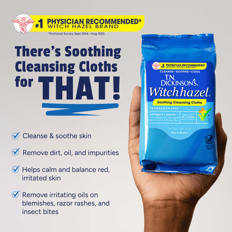 Witch Hazel Cleansing Cloths - Gentle Multi-Use Facial & Body Wipes