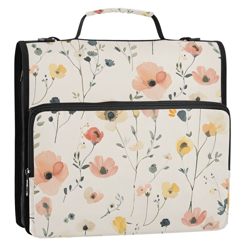 Zipper Binder File Folder Organizer Bag with Multiple Pockets - Floral Design