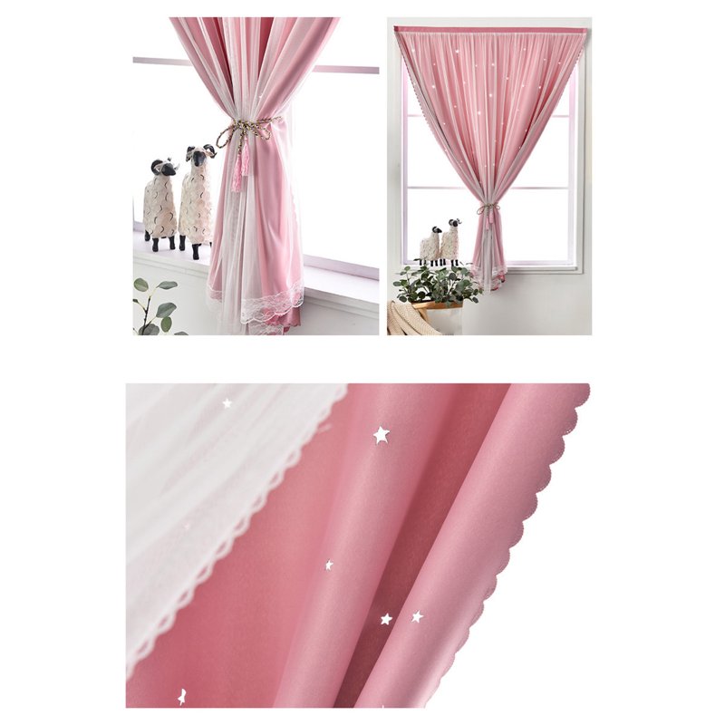 Blackout Star Curtain for Bedroom & Kids Room - Double Layer Window Decor
