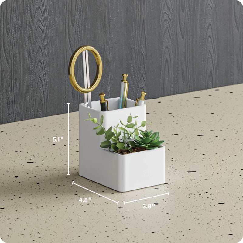 Ceramic Desktop Plant and Pencil Holder - White, 5.1 x 3.8 x 4.8 in.