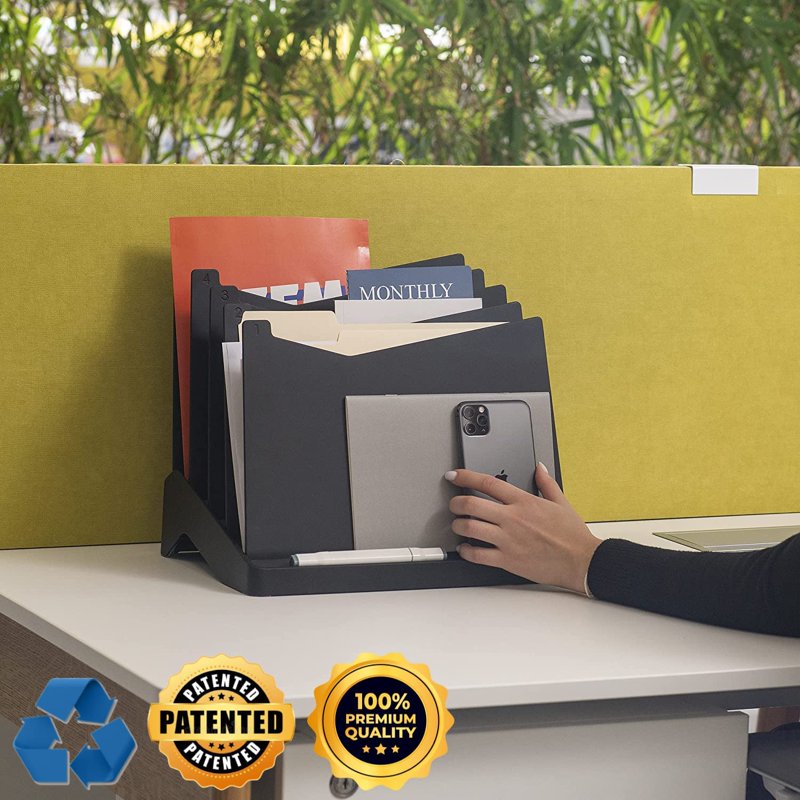 Wall & Desk File Organizer with 5 Trays - Black Office Storage Solution