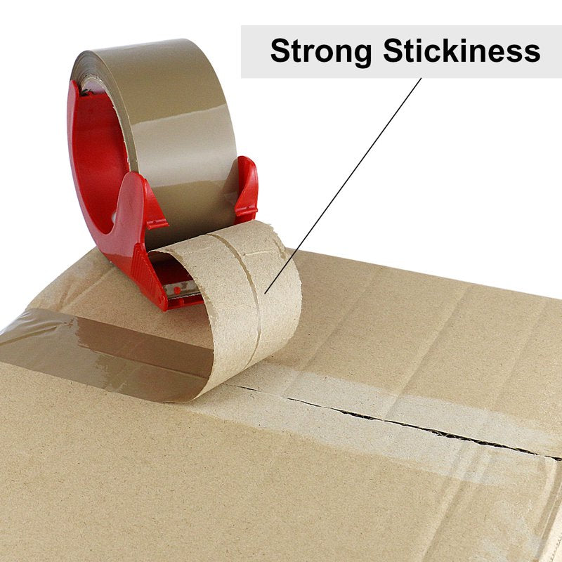 Heavy Duty Brown Packing Tape with Dispenser - 3 Rolls, 55 Yards, 2.4 Mil Thick for Shipping & Moving