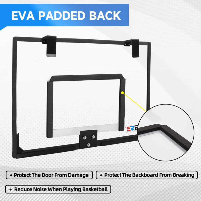Mini Over-The-Door Basketball Hoop Set with Ball & Pump - Glow in The Dark, Wall-Mounted for Home & Office