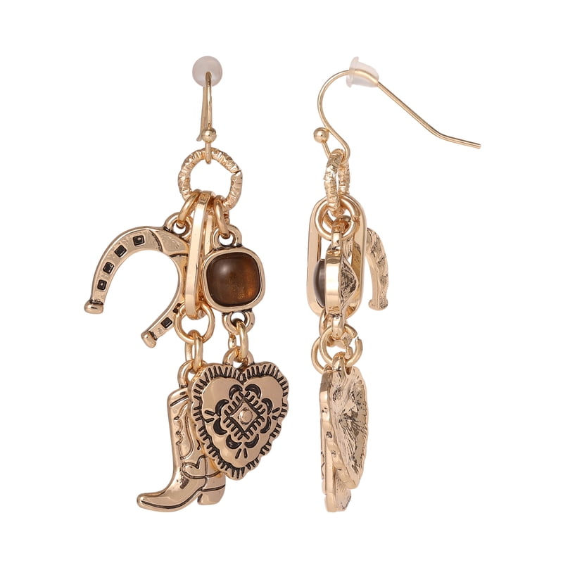 Western Dangle Earrings for Women with Gold-Tone Finish and Stone Accents