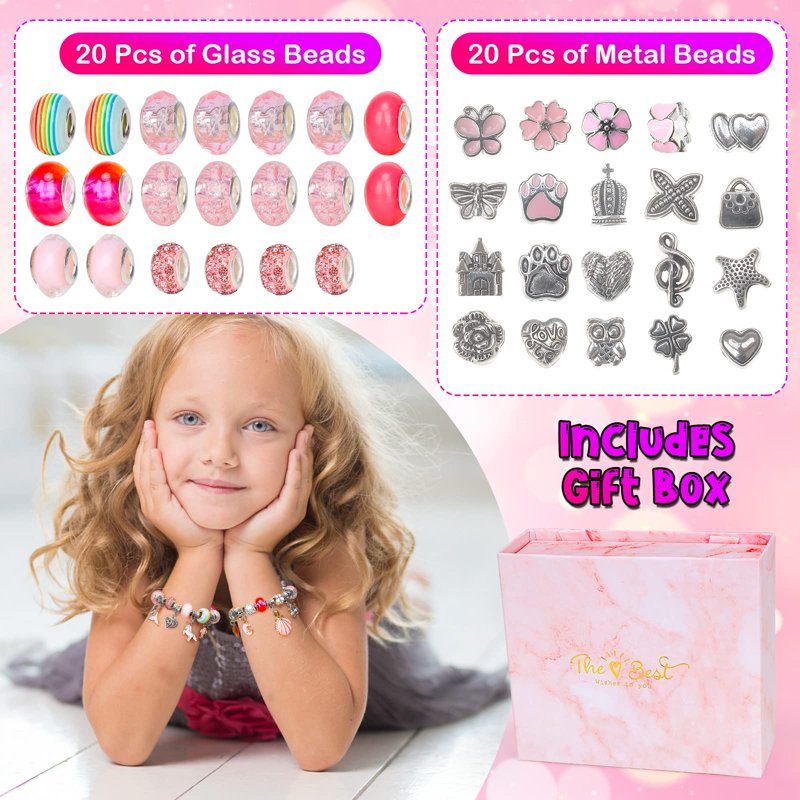 Kids Jewelry Making Kit for 5-12 Year Old Girls - DIY Charm Bracelets Set