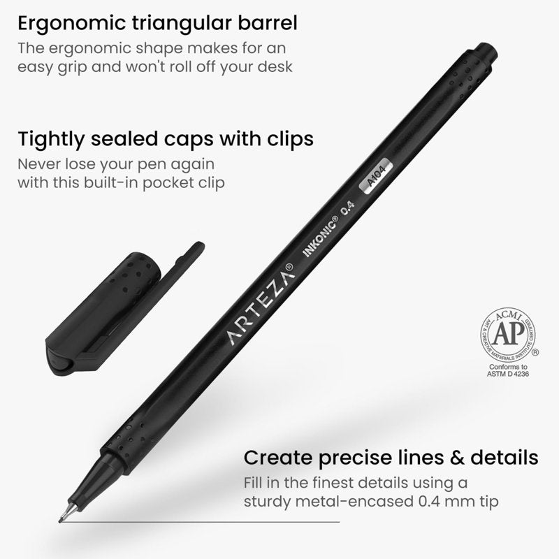 Arteza Inkonic Fineliner Pens 0.4mm Black, 12 Count — Variation of THIS listing