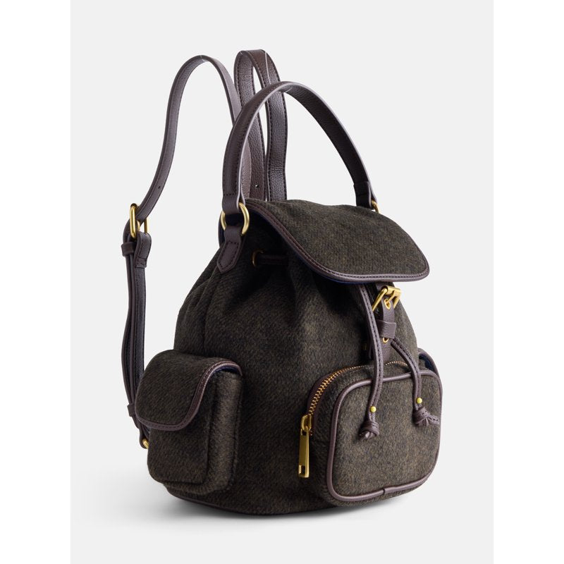 Women's Backpack with Faux Leather Trim and Multiple Pockets - Adjustable Straps