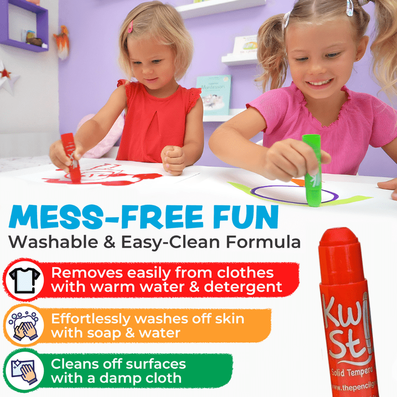 Kids Washable Tempera Paint Sticks Set - 12 Colors, Quick-Dry & Non-Toxic