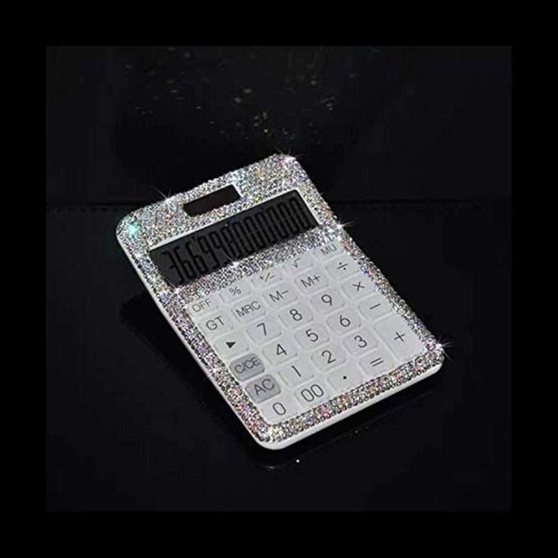 Dazzling Rhinestone 12-Digit Solar & Battery Power LCD Calculator for Office & School