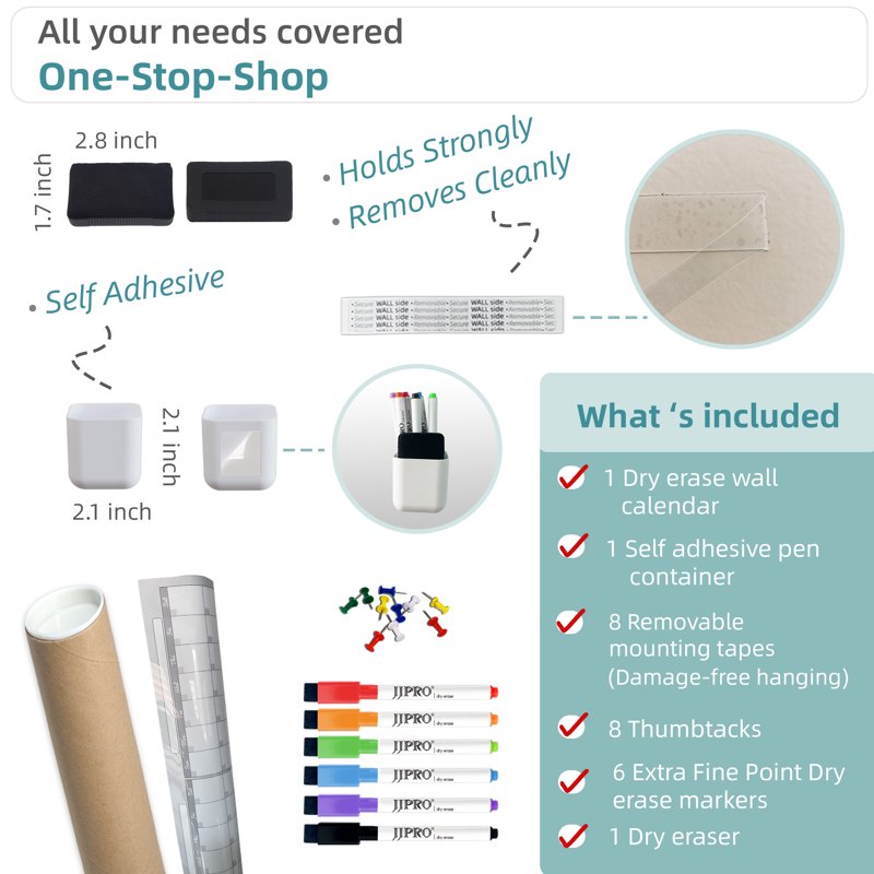 Dry Erase Yearly Wall Calendar - Large Magnetic Whiteboard Planner