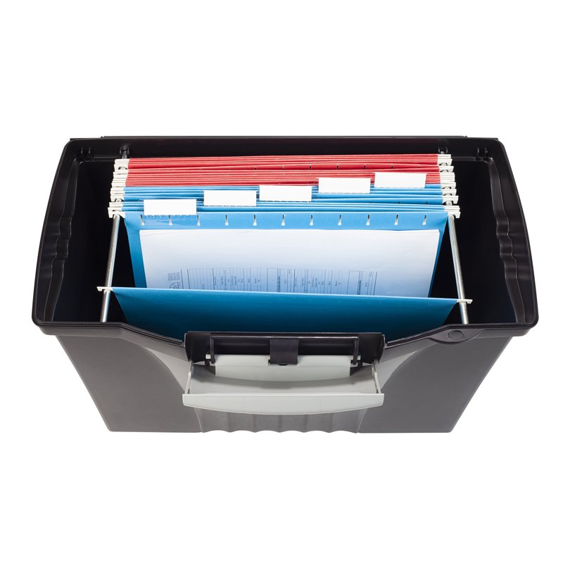 Portable File Storage Box with Handle, Lockable Organizer for Letter & Legal Documents, Black