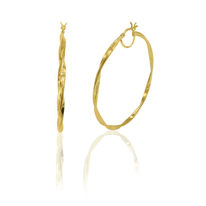 14K Gold Plated Sterling Silver Hoop Earrings with Twist Design - Adults