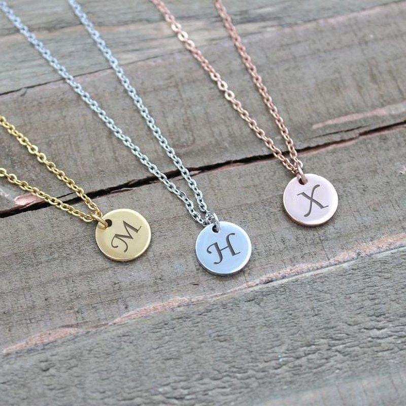 Personalized Letter Necklace with Engravable Disc - Dainty Sterling Silver Gift for Her