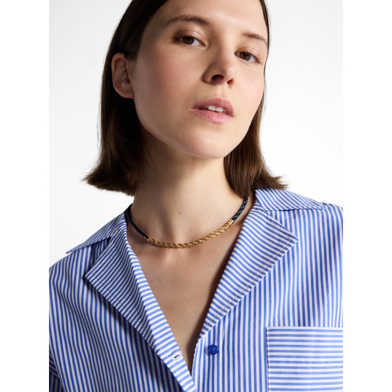 Women's Nautical Rope Necklace with Gold-Tone Chain and Navy Cord - 16 Inch + 3 Inch Extender