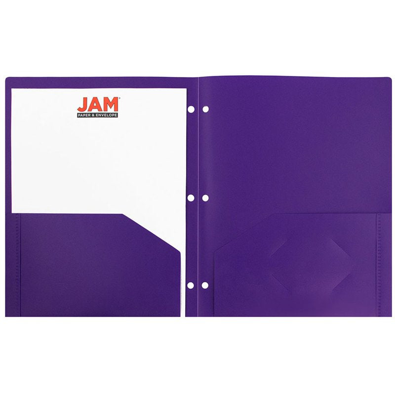 Heavy Duty Plastic 3-Hole Punch Folders with Pockets - 6 Pack