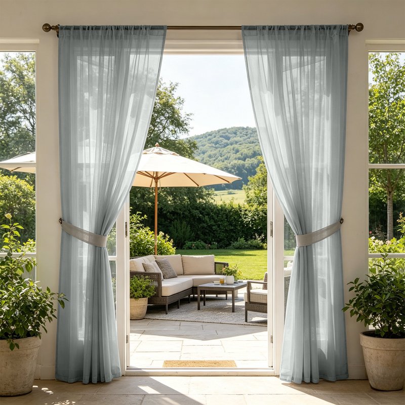 Outdoor Sheer Voile Curtain Waterproof UV Resistant Light Filtering Patio Drapes