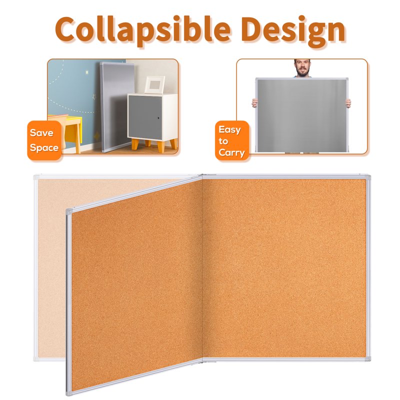 Large Cork Bulletin Board 48x36 Inches Wall Mount with Aluminum Frame