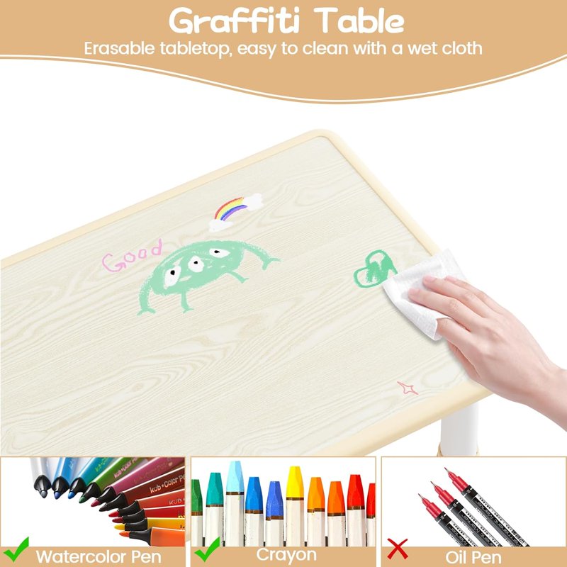 Kids Adjustable Activity Table & 2 Chair Set with Erasable Graffiti Desktop