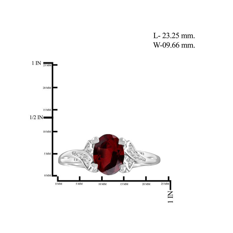 Genuine Garnet Ring with White Diamonds - 1.60 Carat Sterling Silver Birthstone Jewelry for Women Size 7