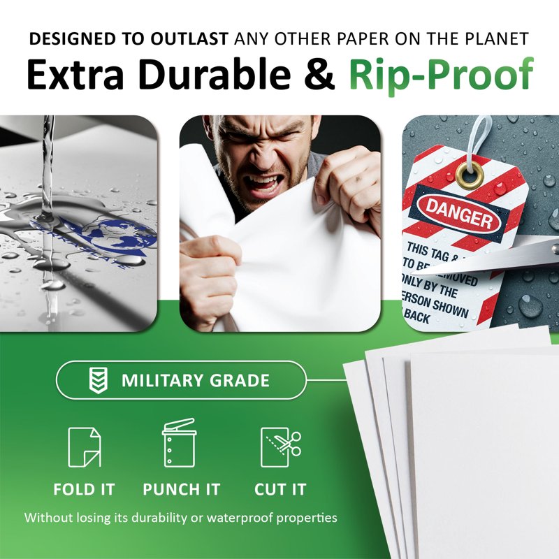 Waterproof Synthetic Printer Paper 8.5 x 11 Inches - Durable Weather-Resistant Sheets