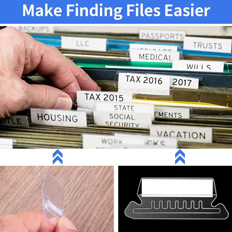 100Pcs Office File Folder Tab Labels with Inserts Clear Plastic Set