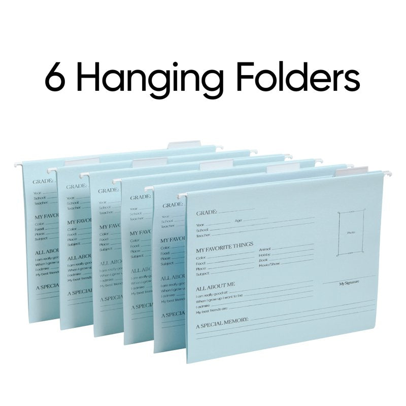 School Memory Hanging File Folders Set - 6 Blue Letter Size Organizer