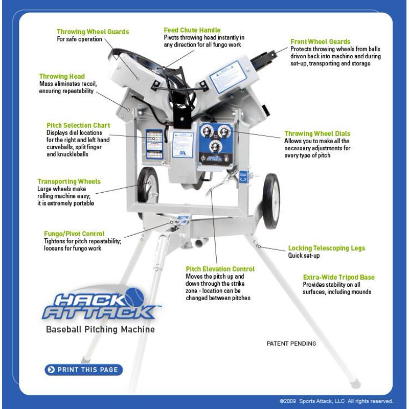 Baseball & Softball Pitching Machine with Full Control - Hack Attack 3 Wheel Model