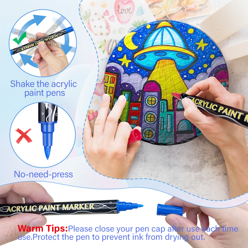 36 Vibrant Acrylic Paint Markers Set with Dual Tips for Rocks Canvas Wood Glass
