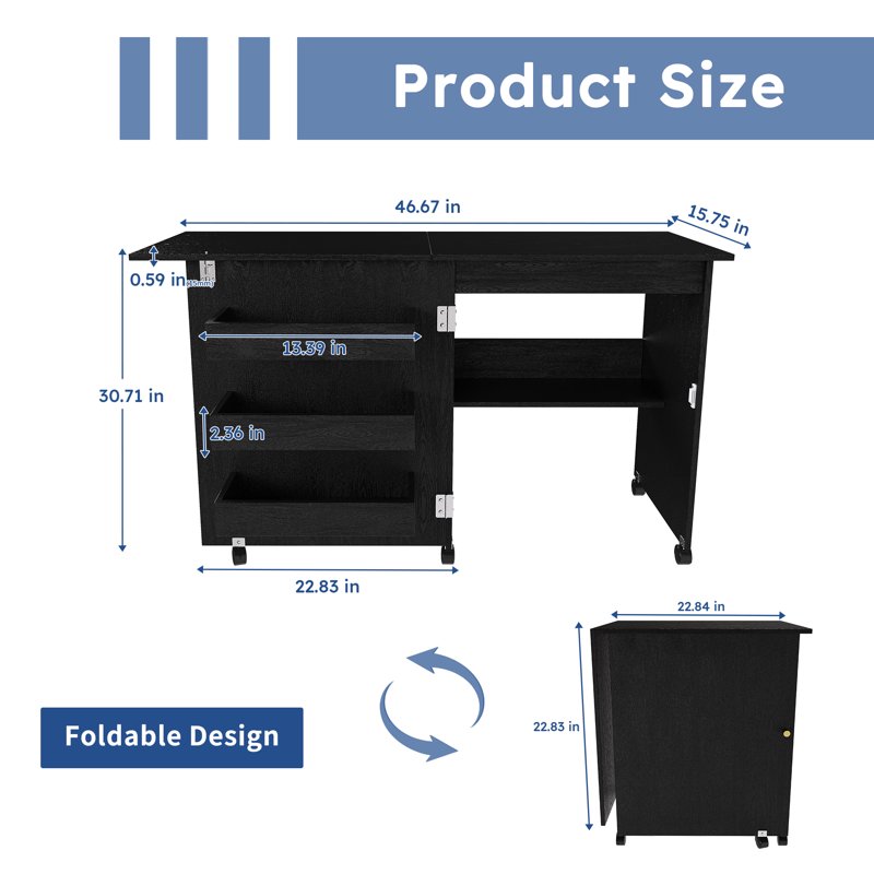 Multi-Functional Folding Sewing Table with Lockable Wheels and Storage Cabinets