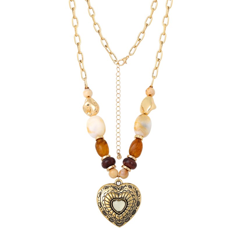 Jessica Simpson Gold-Tone Heart Necklace with Bead Details - Women's Jewelry