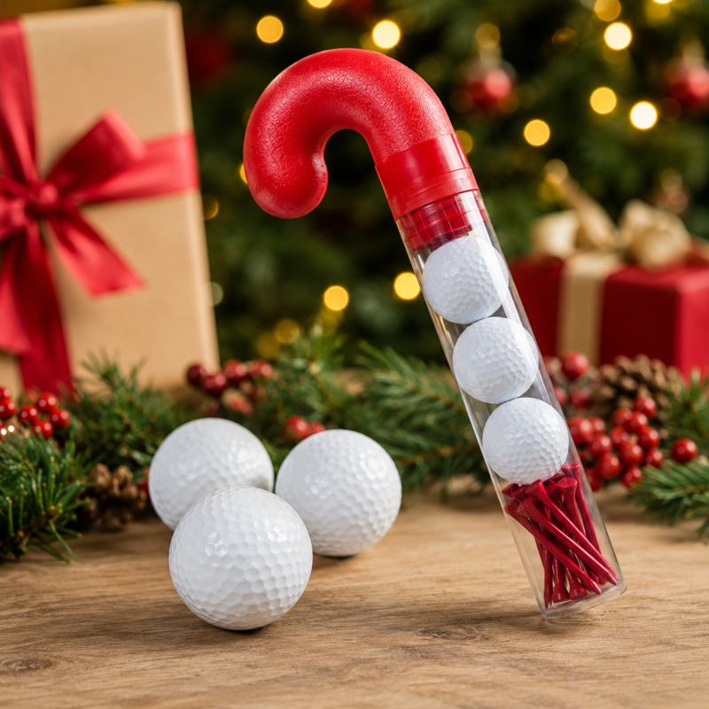 Candy Cane Golf Ball Gift Set – 3 Festive Holiday Golf Balls & 10 Wooden Tees