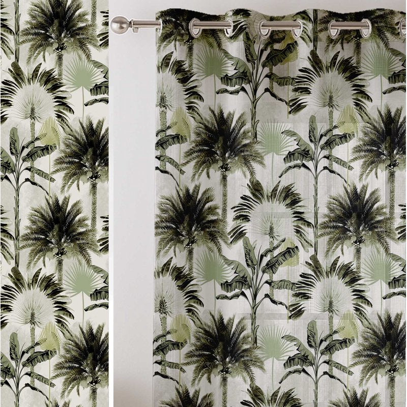 Light Filtering Tropical Tree Print Sheer Curtains for Windows & Doors - Set of 2 Panels