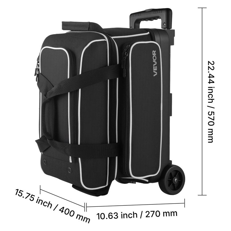 Double Roller Bowling Bag with Wheels & Shoe Compartment - Holds Up to Size 16