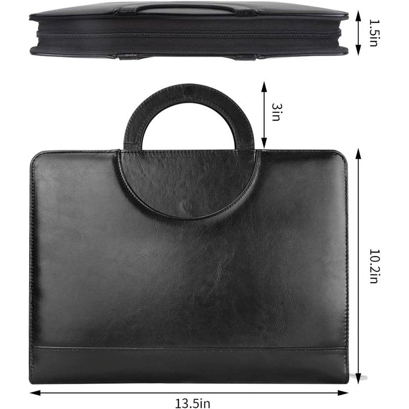 Leather Portfolio Binder with Handle Zipper Business Portfolio with Card Slots & Note Clip