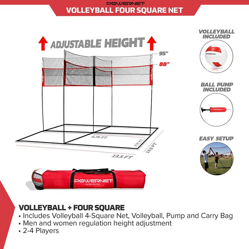 Outdoor Volleyball Net for Four Square Game - Portable & Adjustable Sports Equipment