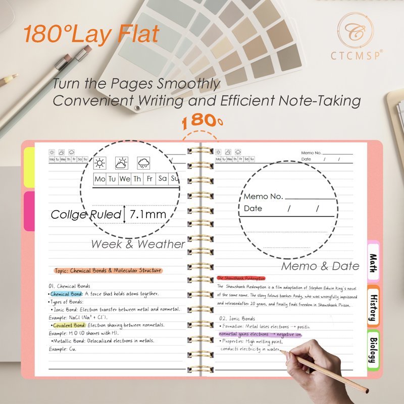 Multi-Subject Spiral Notebook with Removable Dividers - A5 300 Pages