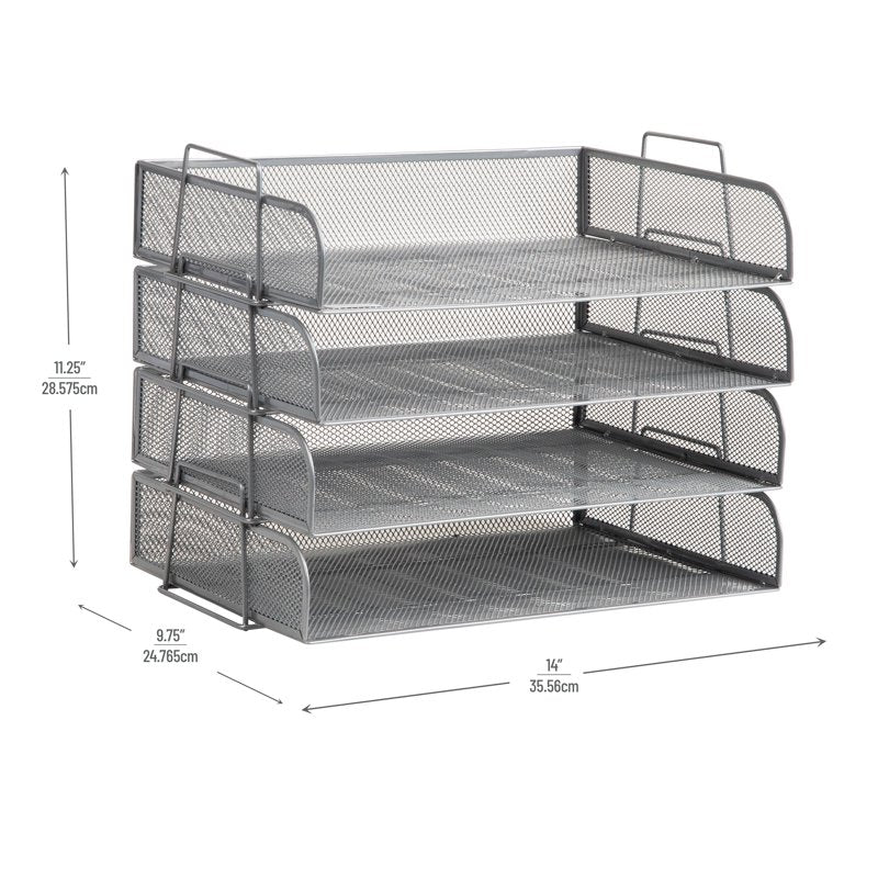 Stackable Desktop Organizer Tray Set - Metal Mesh File Holders, 4-Piece