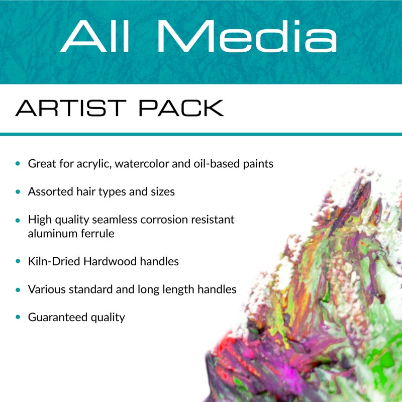 All Media Art Brush Set 50 Pieces - Assorted Shapes & Sizes for Painting