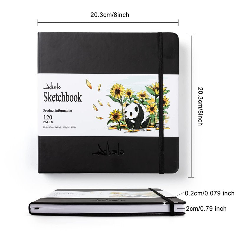Square Sketchbook for Drawing, 120 Pages, Thick Acid-Free Paper, Mixed Media Art Book