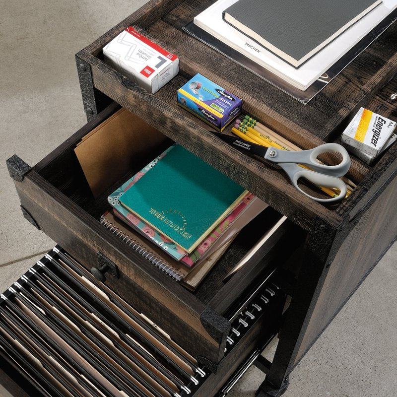 Mobile File Cabinet with Locking Drawers and Casters - Rustic Oak Finish