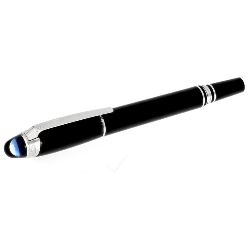Luxury Black Resin Fountain Pen with Platinum Coated Clip & Fine Nib