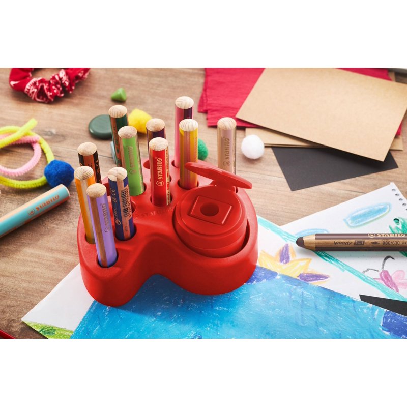 STABILO Woody 3-in-1 Multi-Talented Pencil Desk Set — 15 Pencils + Sharpening Container