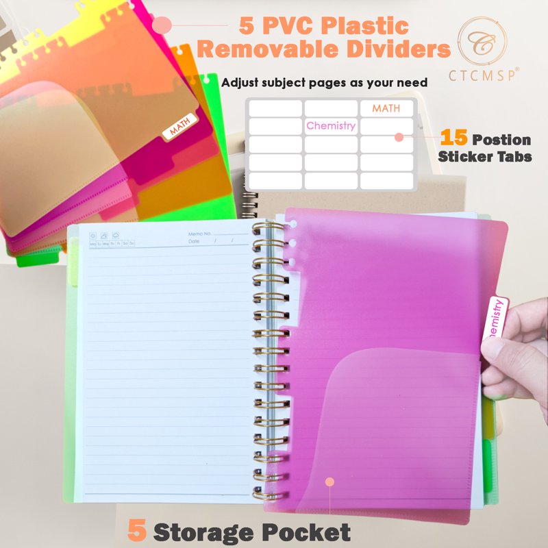 Multi-Subject Spiral Notebook with Removable Dividers - A5 300 Pages